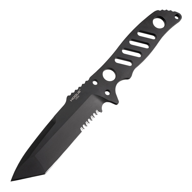(image for) Hogue Fray Fixed Blade 4.2 Tanto Blade (Partially Serrated) - Black Cerakote Skeletonized Frame (with Paracord Included) 55346